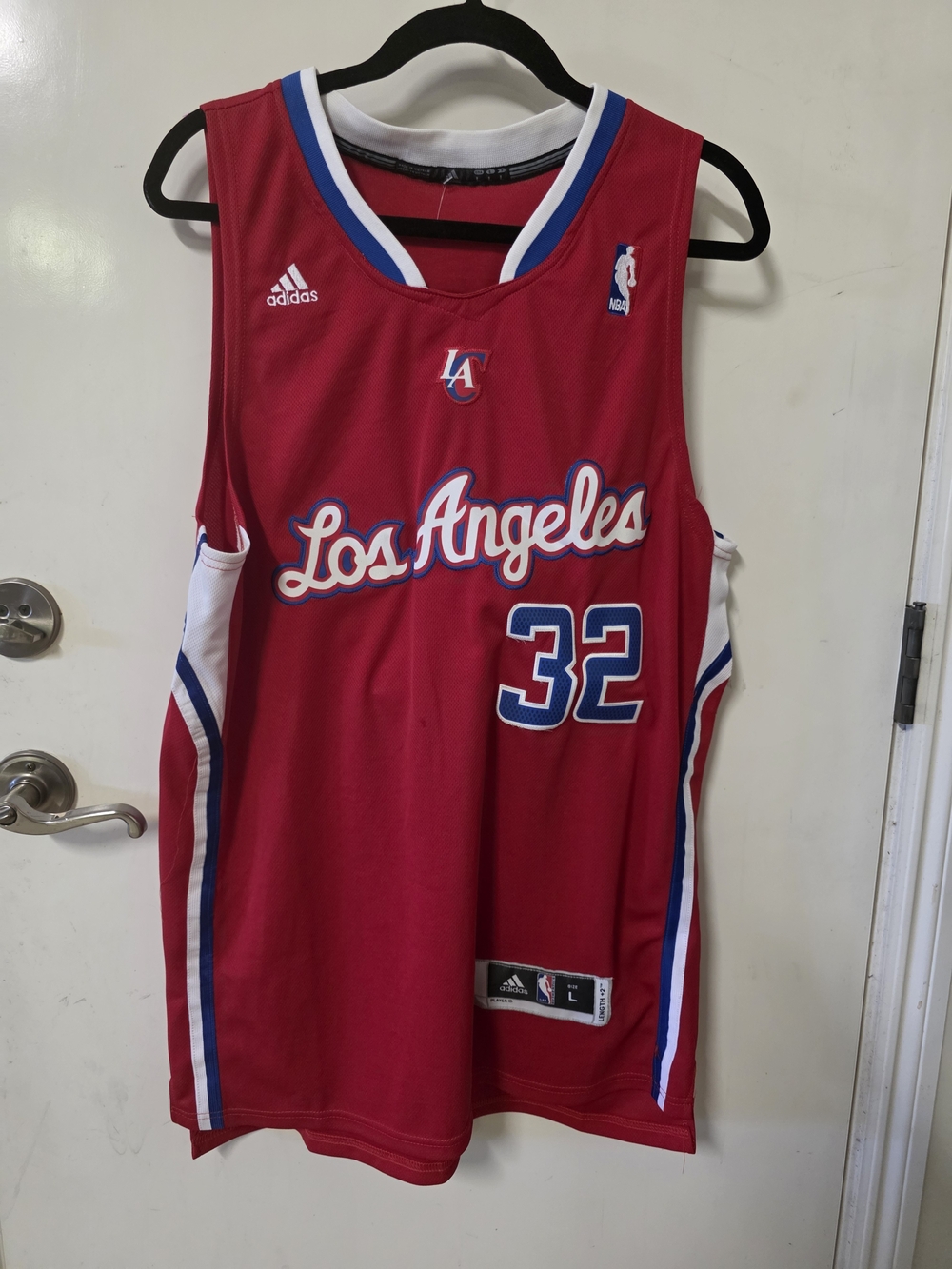 adidas Los Angeles Red Basketball Jersey with Blue & White Accents - #32